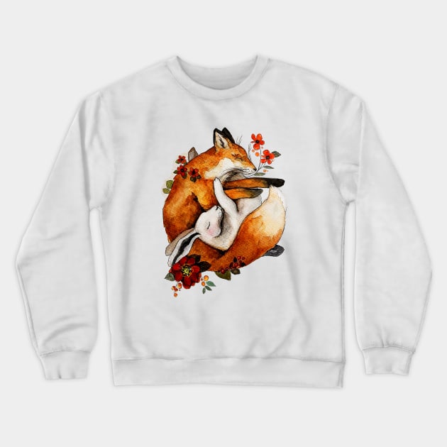 Sleepy Fox and Hare Crewneck Sweatshirt by TatianaBS